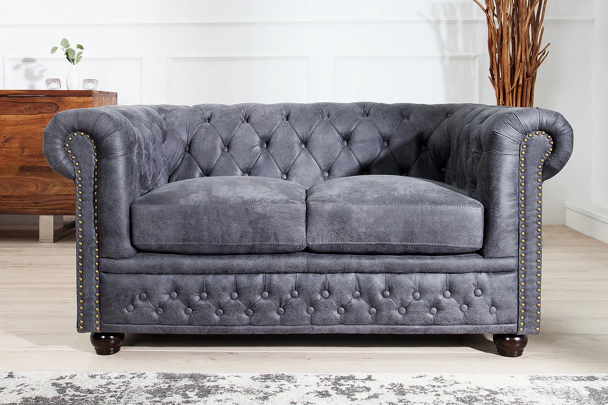Chesterfield 2 seater sofa antique gray from the house - living room furniture - couch