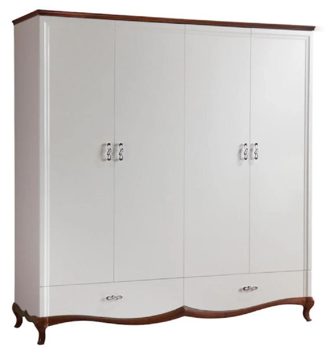 Luxury Art Deco bedroom wardrobe white / dark brown 204.4 x 62.5 x H. 209.5 cm - Wardrobe with 4 doors and 2 drawers - Bedroom furniture