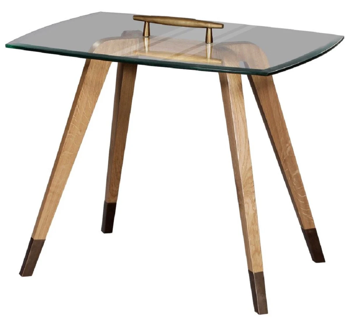Luxury side table natural colors / brown / brass 60 x 40 x H. 53 cm - Modern table with glass top and carrying handle - Living room furniture - Luxury collection