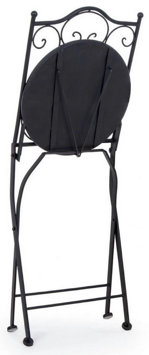 Art Nouveau garden chair set of 6 black / multicolored 39 x 47 x H. 92 cm - folding chairs with elegant ceramic plates - nostalgic garden and catering furniture