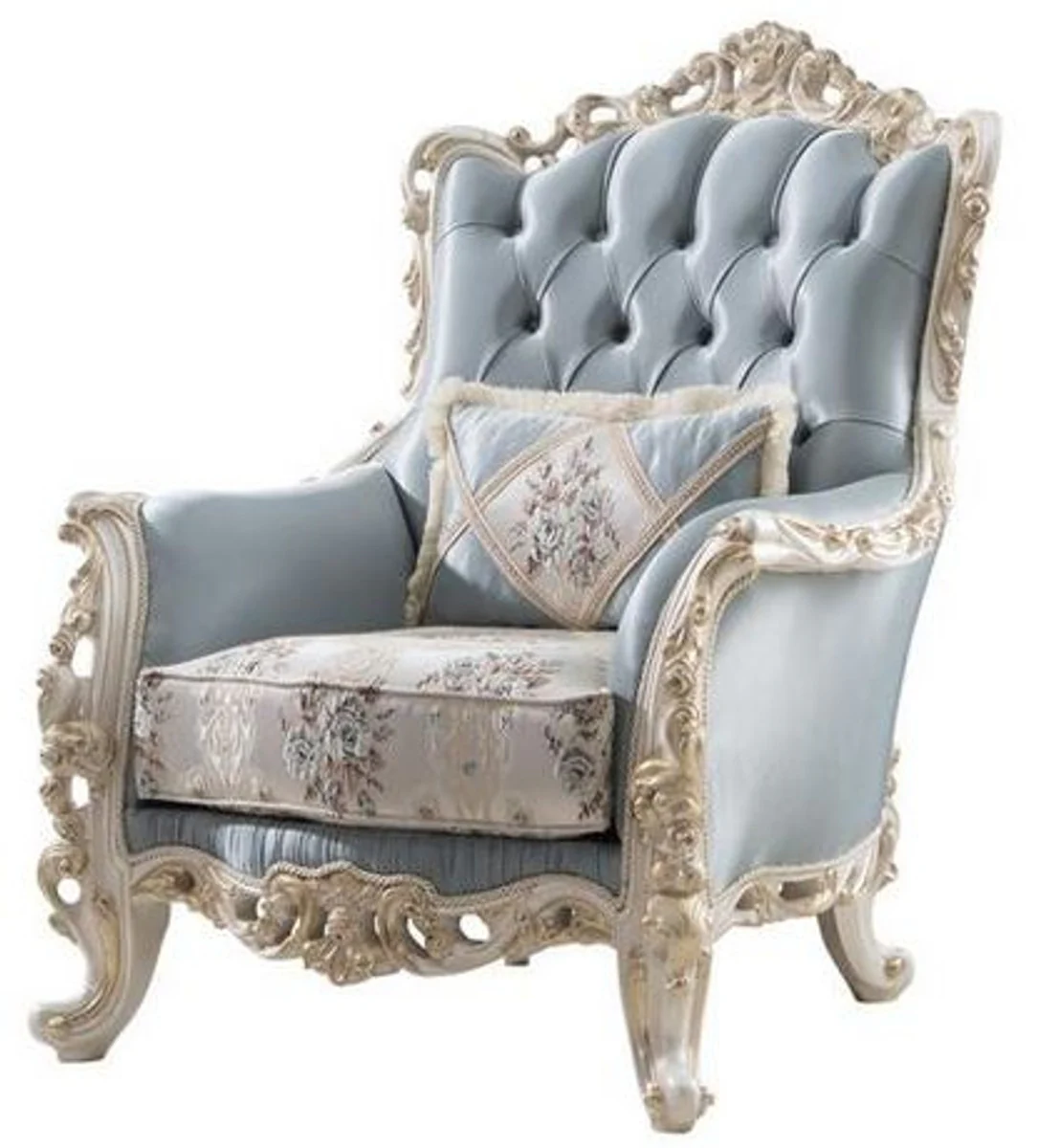 Luxury Baroque Living Room Set Light Blue / Cream / White / Gold - 2 Sofas & 2 Armchairs & 1 Coffee Table - Noble Baroque Living Room Furniture