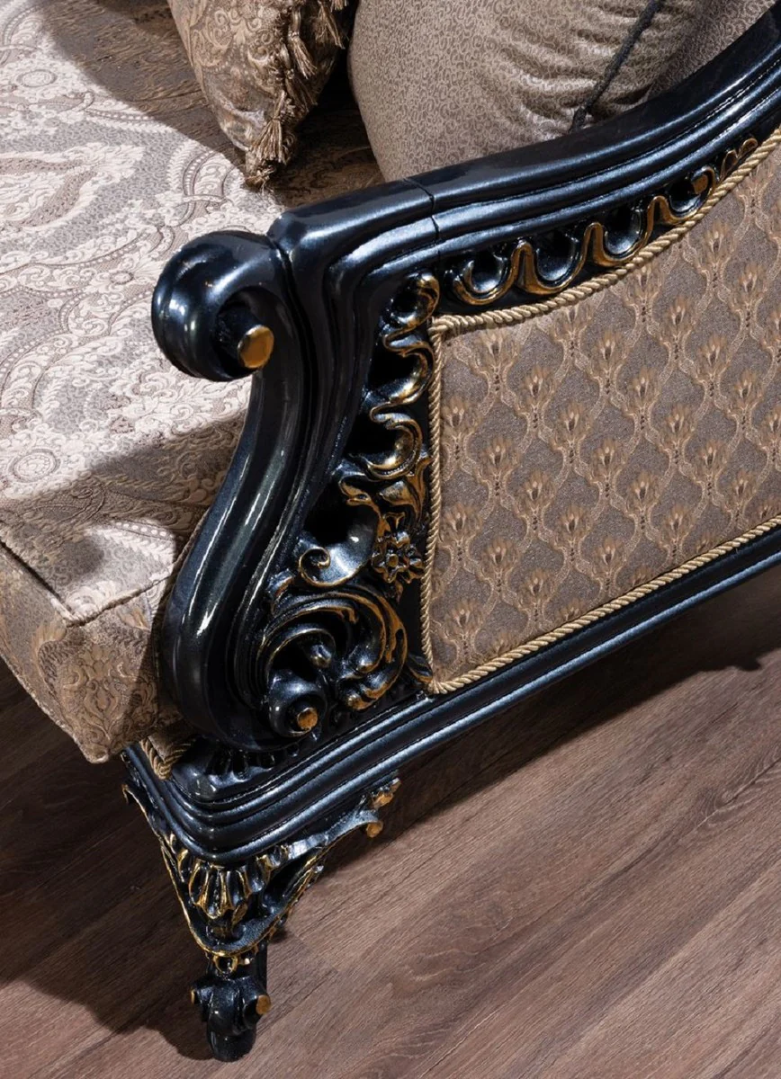 Luxury baroque sofa gray / blue / gold - baroque style living room sofa with elegant pattern - luxury living room furniture in baroque style - baroque furniture - baroque furnishings