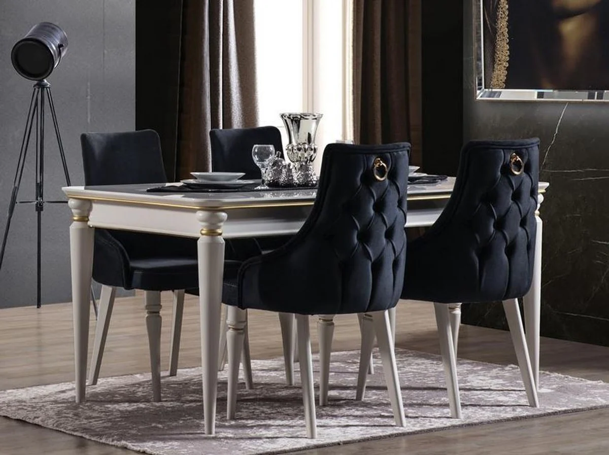 Luxury Art Deco dining room set dark blue / white / gold - 1 extendable dining room table & 6 dining room chairs - Art Deco dining room furniture - luxury quality