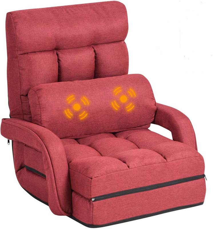 Foldable Massage Floor Chair Recliner, Single Lazy Sofa with Ergonomic Armrest, Adjustable 5 Backrest Position & Detachable Mat