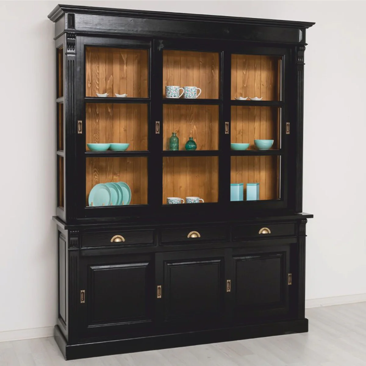 Country house style dining room cabinet black / brown 180 x 51 x H. 220 cm