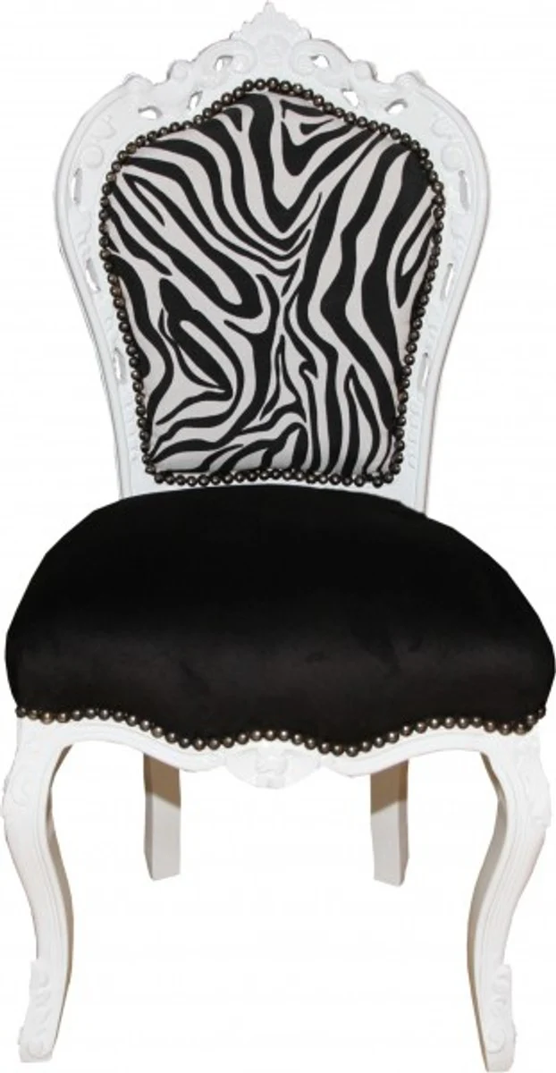Baroque Dining Room Chair Black / Zebra / White- Antique Furniture - Furniture