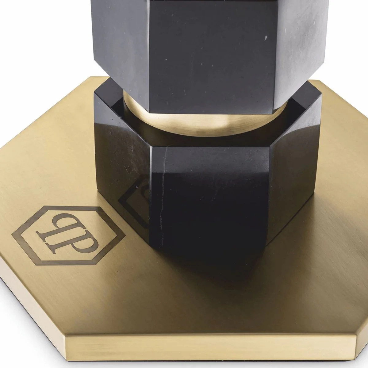 Philipp Plein luxury marble table lamp H. 76 cm black / brass / leopard - luxury quality