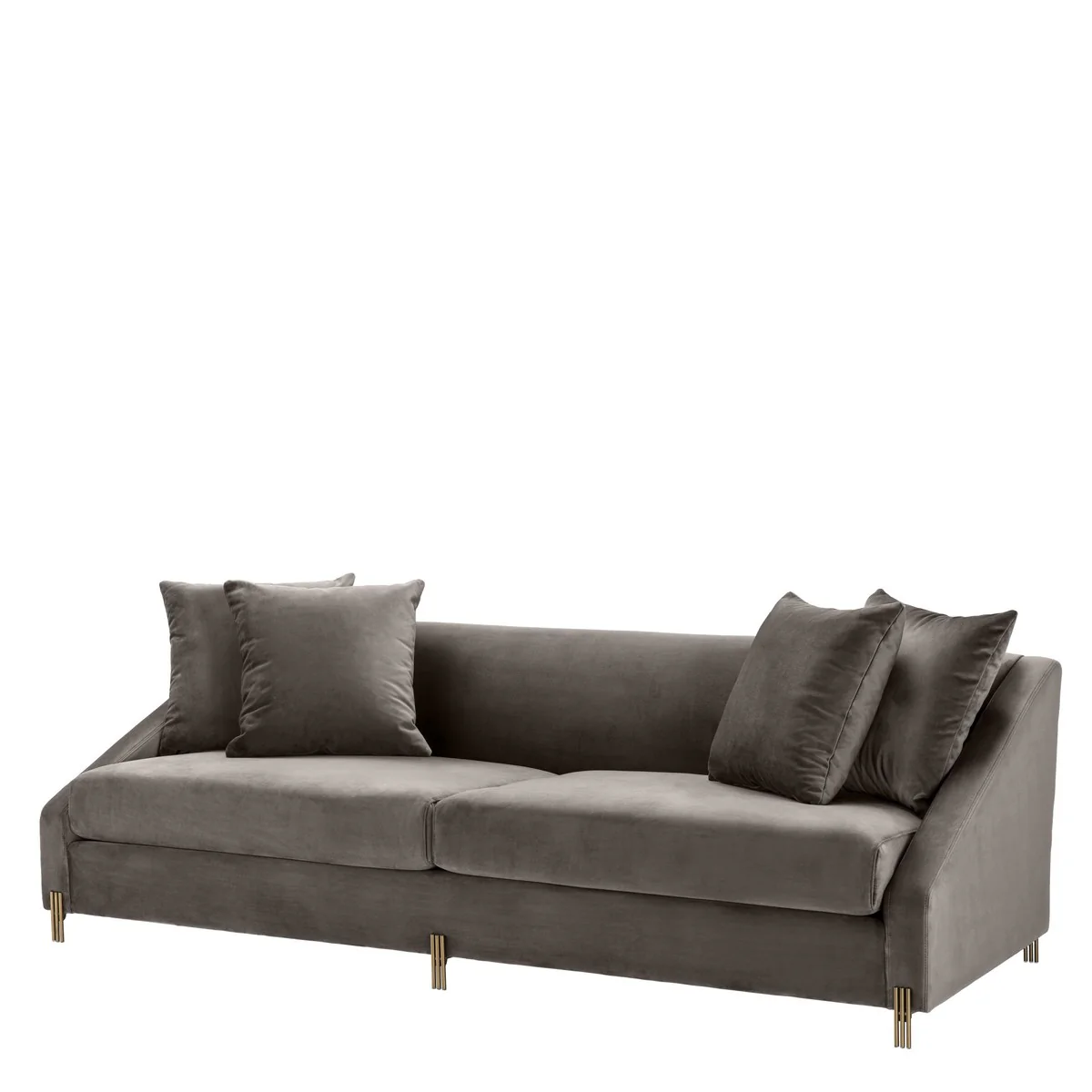 Luxury velvet sofa gray / brass 223 x 94 x H. 73 cm - Living room sofa with 4 cushions - Luxury furniture