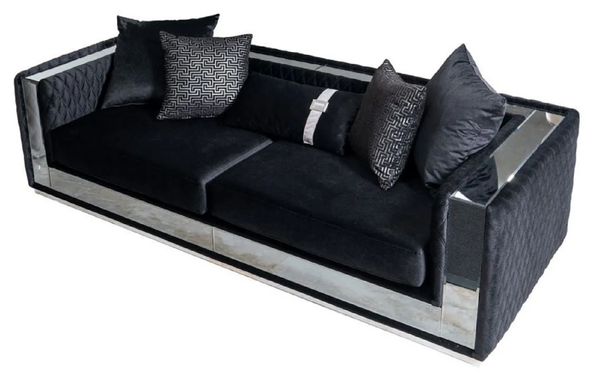 Luxury 3-seater sofa black / silver 220 x 90 x H. 70 cm - Mirrored living room sofa - Hotel sofa - Living room furniture - Hotel furniture - Luxury furniture