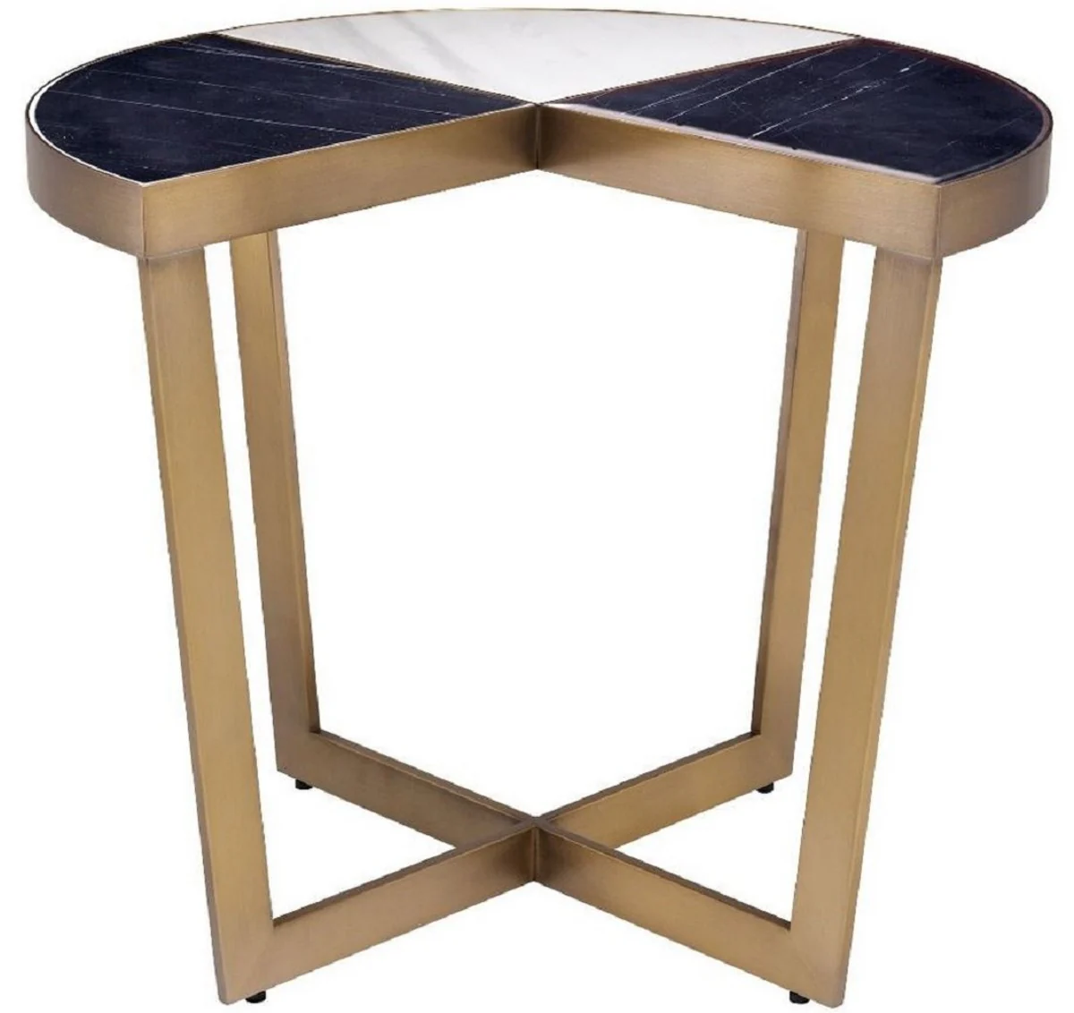Luxury stainless steel side table with marble table top black / white / brass Ø 60 x H. 50.5 cm - luxury furniture