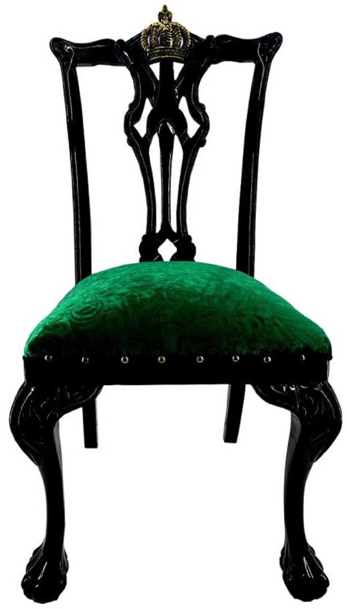 Pompöös by Luxury Baroque Dining Room Chair Green Bouquet Pattern / Black / Gold - Pompööser Baroque Chair designed by Harald Glööckler - Baroque Dining Room Furniture