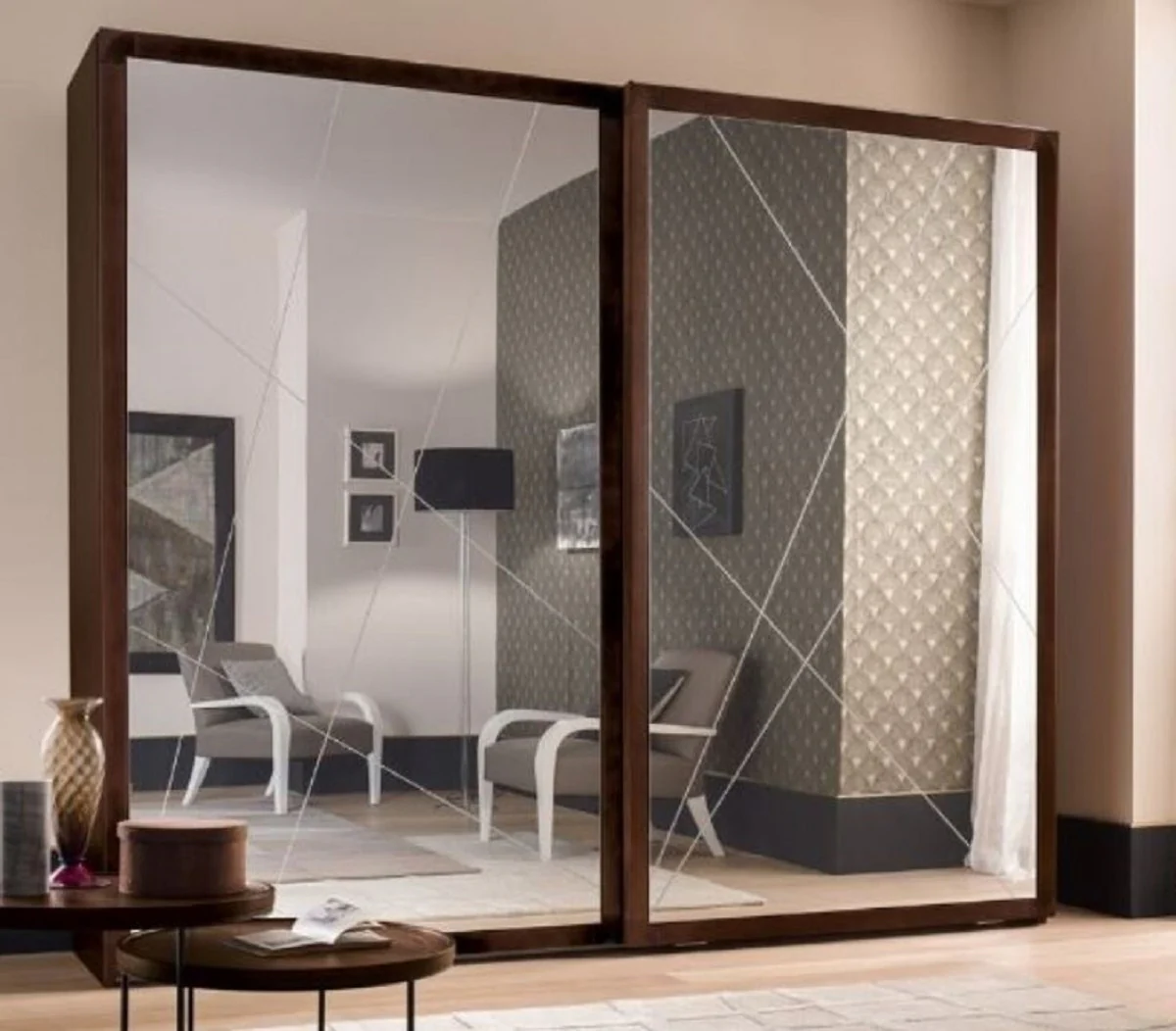 Luxury bedroom wardrobe brown 295 x 67 x H. 250 cm - Solid wood wardrobe with 2 sliding doors - Bedroom furniture - Luxury quality - Made in Italy