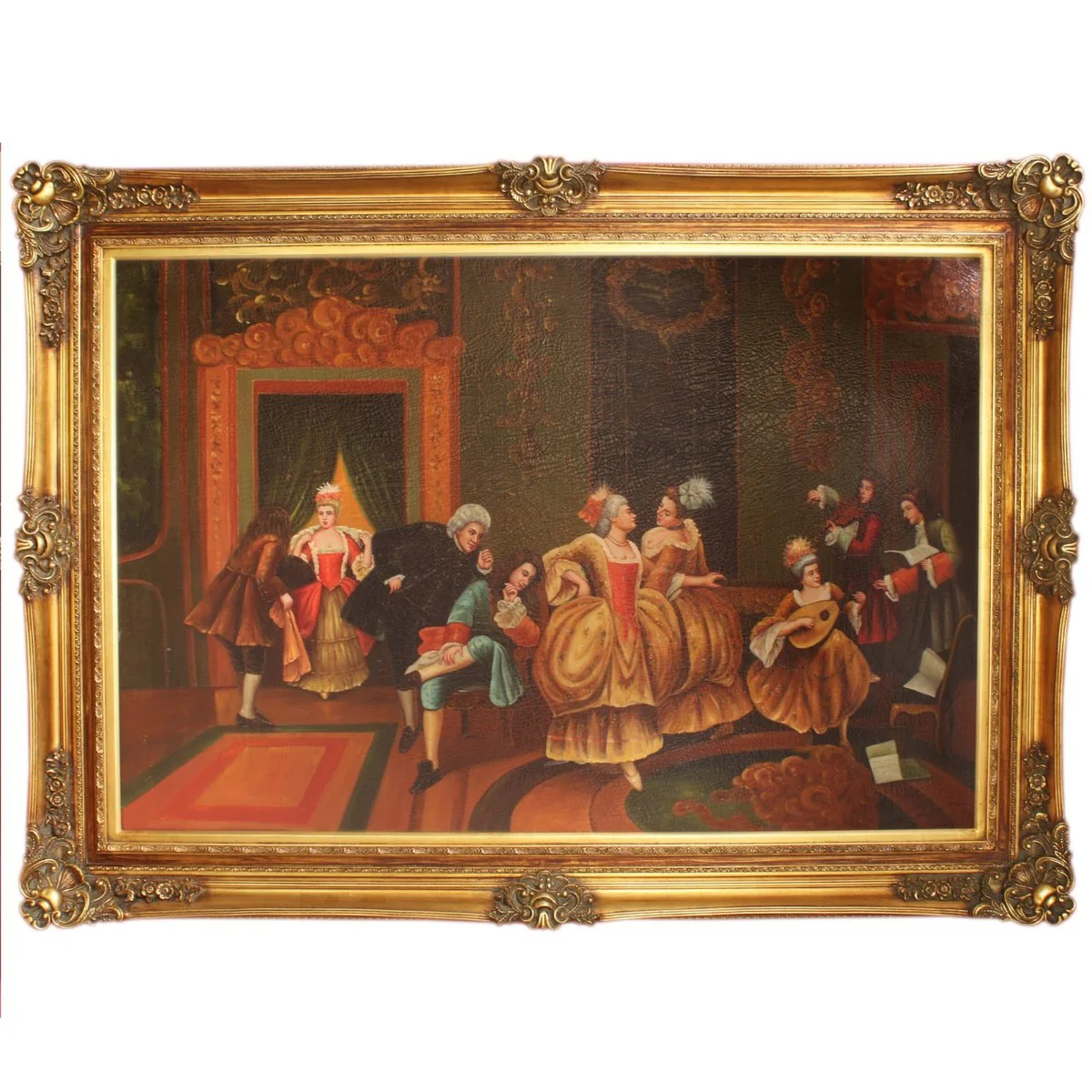 Huge hand-painted baroque oil painting entertainment evening mod.2 gold splendor frame 225 x 165 x 10 cm - solid material