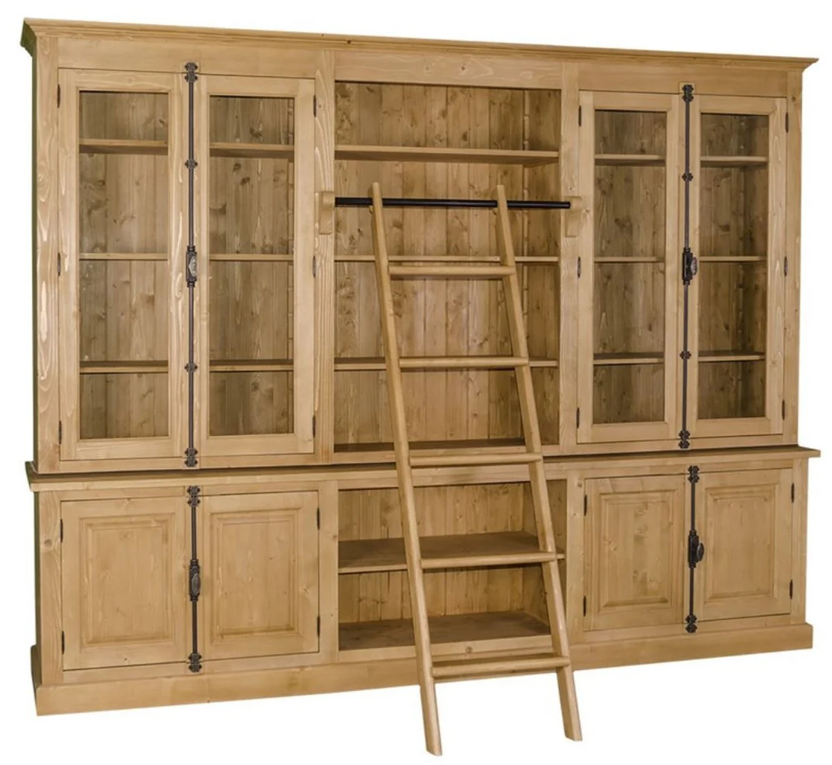 Country house style bookcase with ladder natural colors 300 x 50 x H. 230 cm - country house style furniture