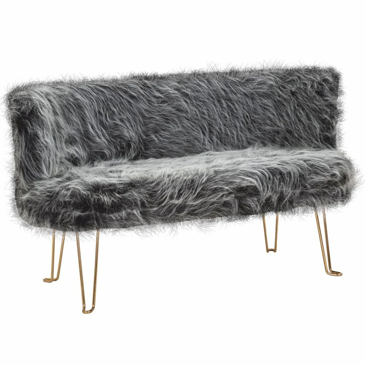 Luxury living room faux fur sofa gray / brass 134 cm