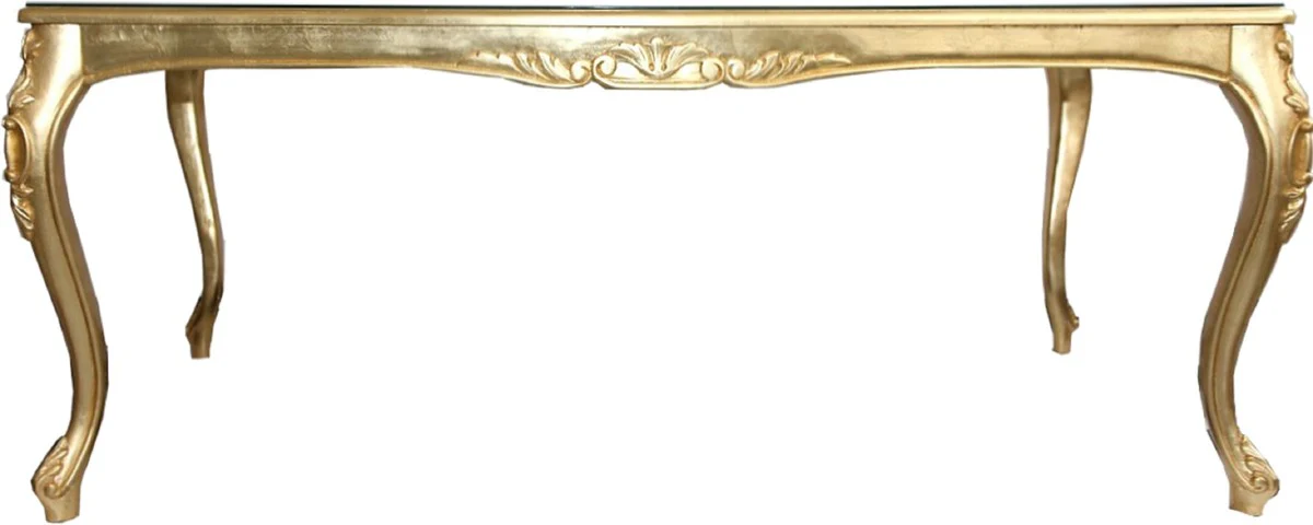 Luxury Baroque dining room set royal blue / gold - 1 dining table with glass top and 6 chairs - Baroque dining room furniture - Made in Italy - Luxury Collection