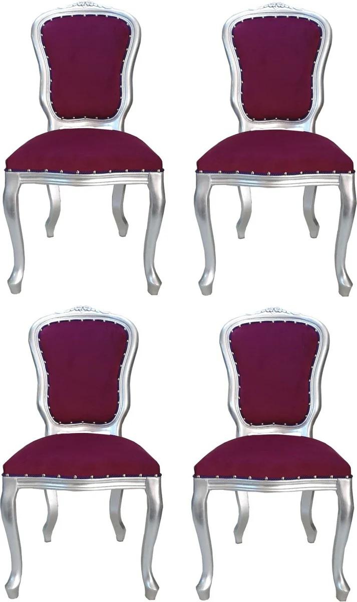 Luxury baroque dining room set Louis purple / silver 50 x 60 x H. 104 cm - 4 handmade dining chairs - Baroque dining room furniture - Made in Italy