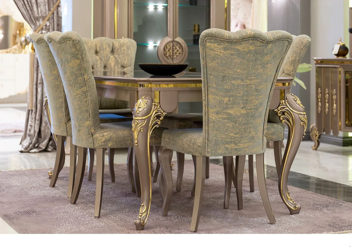 Luxury baroque dining room set green / gold / gray - 1 dining table & 6 dining chairs - Magnificent dining room furniture in baroque style - luxury quality
