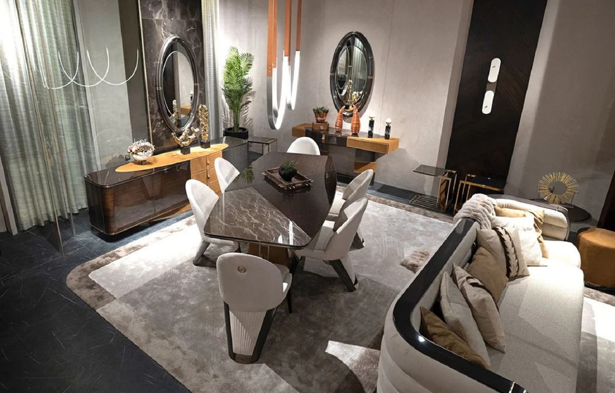 Luxury dining room set dark brown / cream / gray / light brown / gold - 1 luxury dining table & 6 luxury dining chairs - dining room furniture - luxury furniture - luxury furnishings