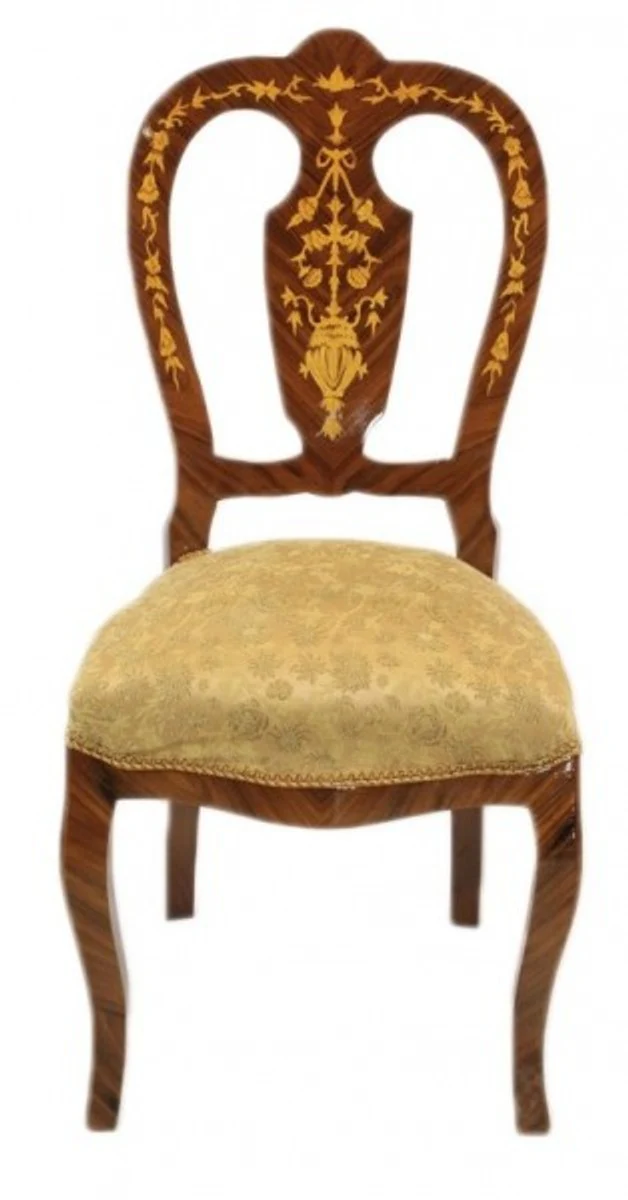 Baroque Luxury Dining Chair Gold Pattern / Mahogany Inlaid - Antique Style - Furniture
