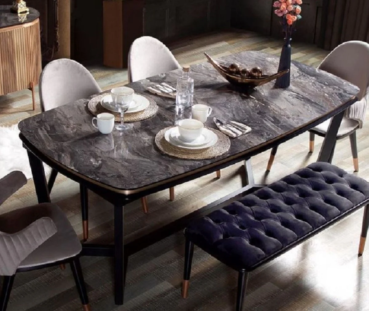 Luxury dining table black / copper 165-205 x 104 x H. 78 cm - Extendable kitchen table - Dining room furniture - Dining room furnishings - Luxury furniture - Luxury furnishings