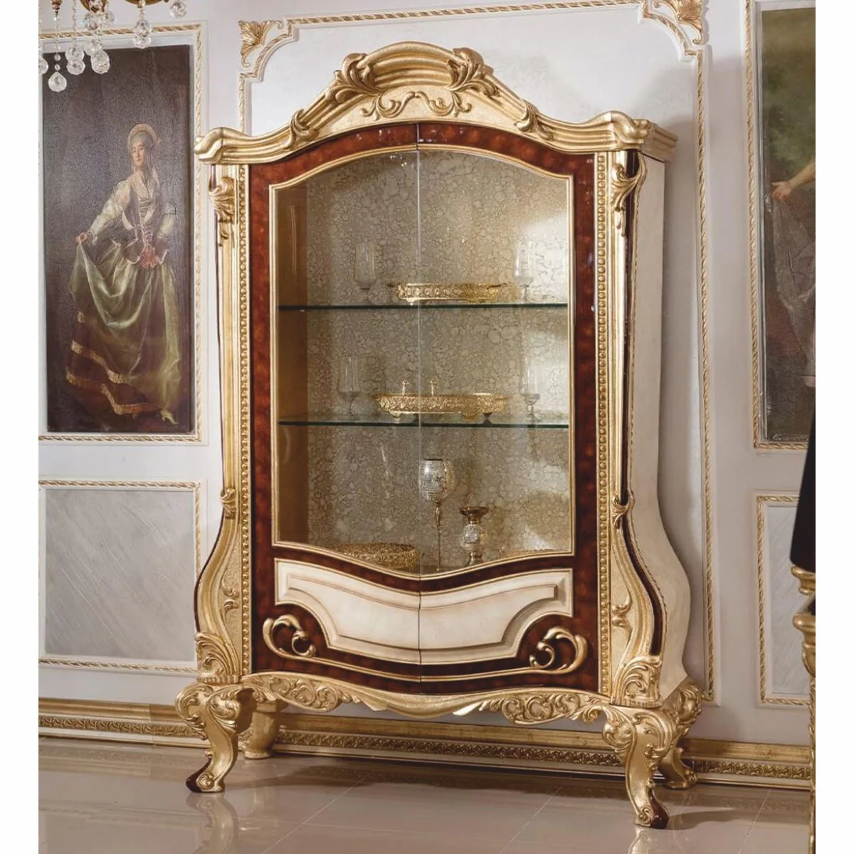 Luxury baroque display cabinet white / brown / gold H. 220 cm - Baroque furniture
