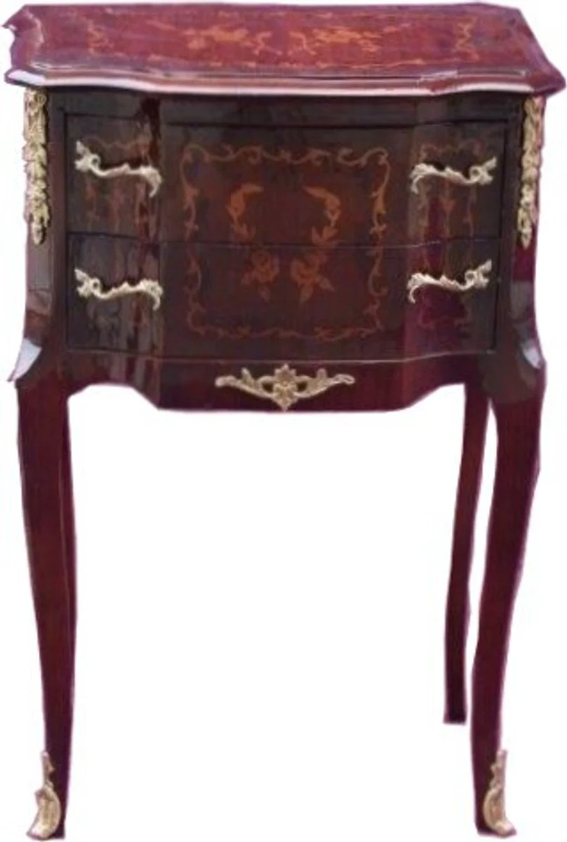 Baroque chest of drawers with 2 drawers brown inlay H 79 cm, W 52 cm - Mahogany model - bedside table console