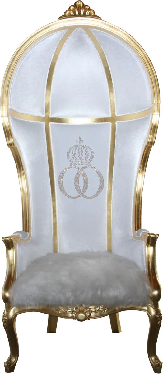 Pompöös by Luxus Ballon Baroque Armchair Isabelle White / Gold with Glittering Crown - Pompöös Baroque Armchair designed by Harald Glööckler
