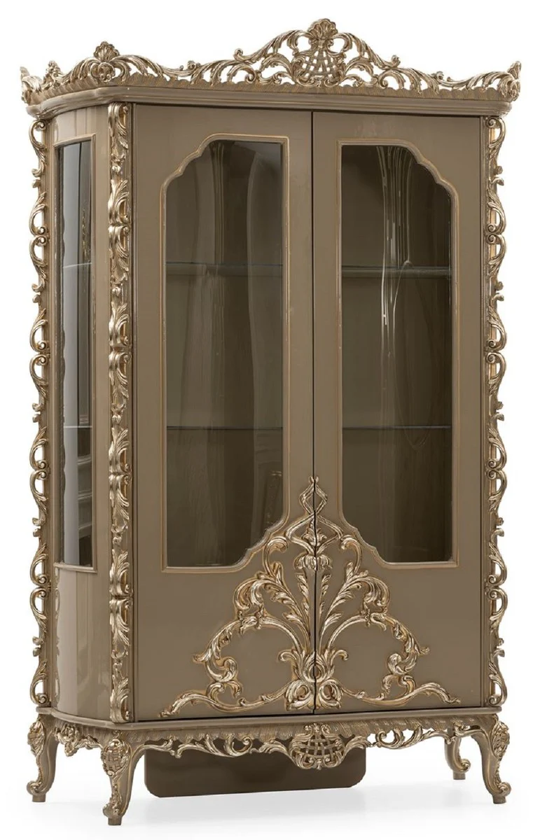 Luxury baroque display cabinet gray / gold - magnificent solid wood display cabinet with 2 doors - luxury furniture in baroque style - baroque furniture - noble & magnificent