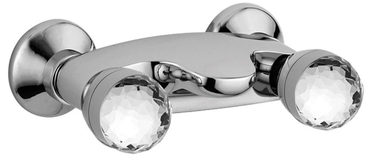 Luxury exposed shower mixer with Swarovski crystal glass silver 20 x 13.5 x H. 7 cm - bathtub fitting - first-class quality - Made in Italy