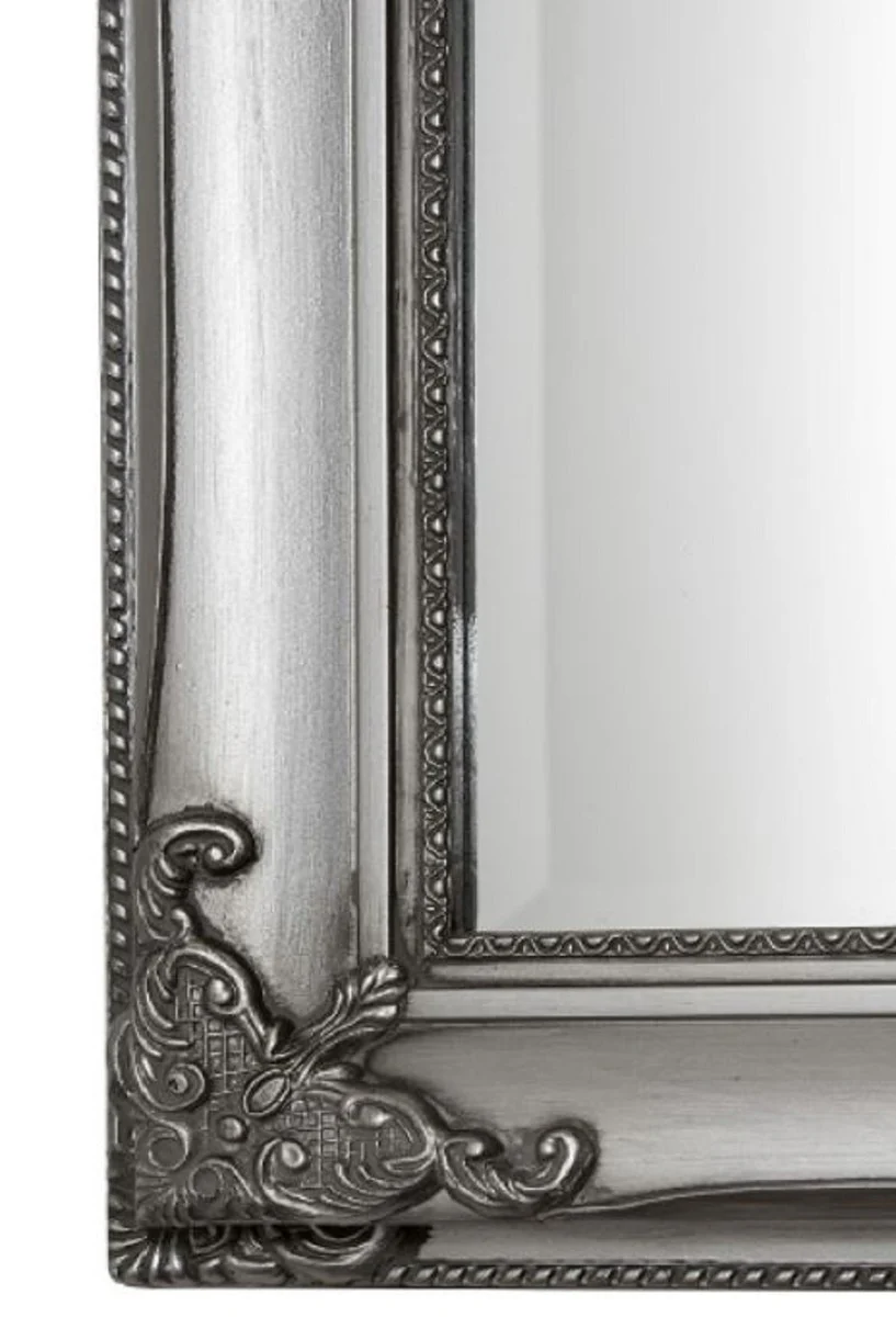 Baroque wall mirror silver 72 x H. 132 cm - Handcrafted baroque mirror with wooden frame and beautiful decorations