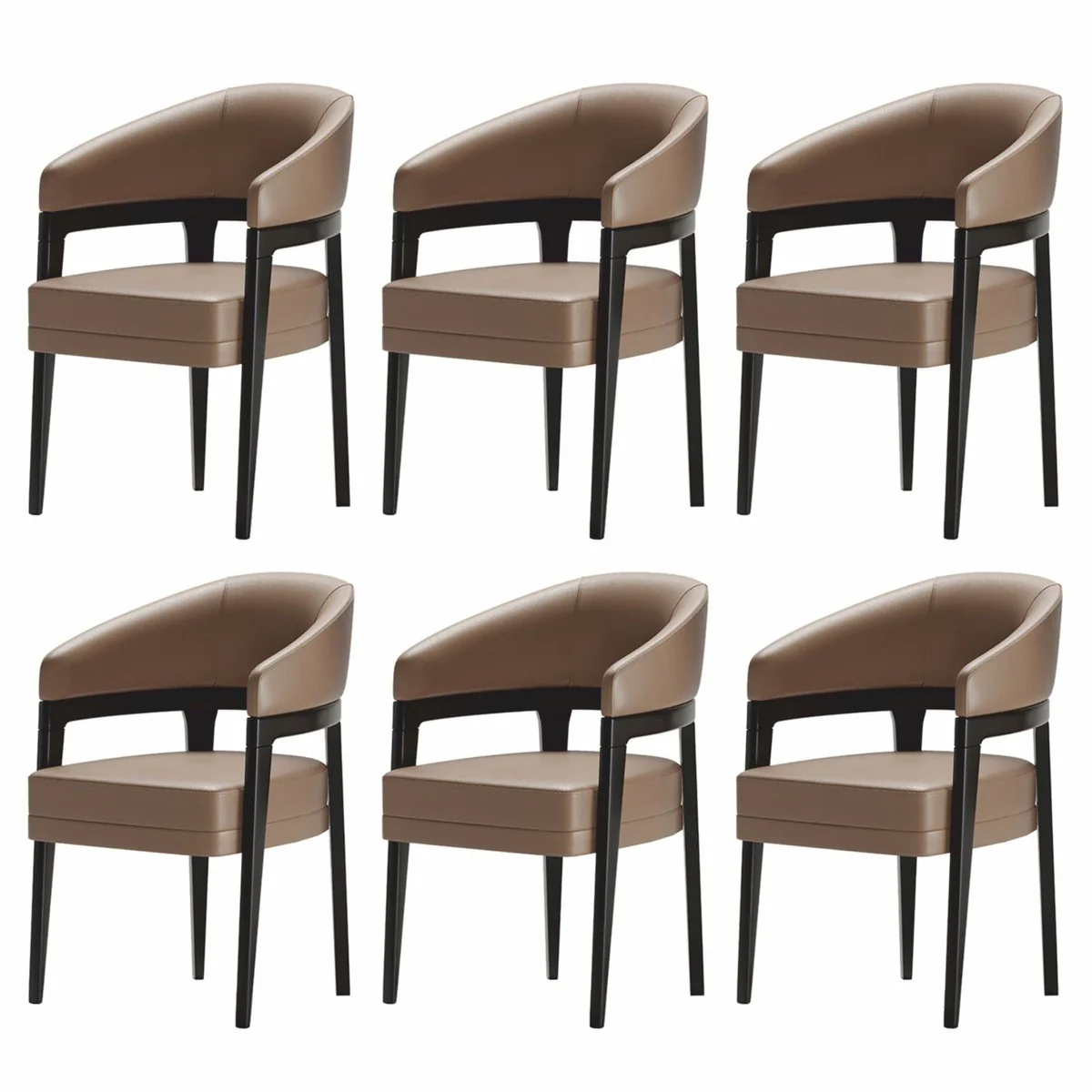 Luxury Dining Room Chair Set of 6 with Armrests Brown / Black - Hotel & Dining Room Furniture