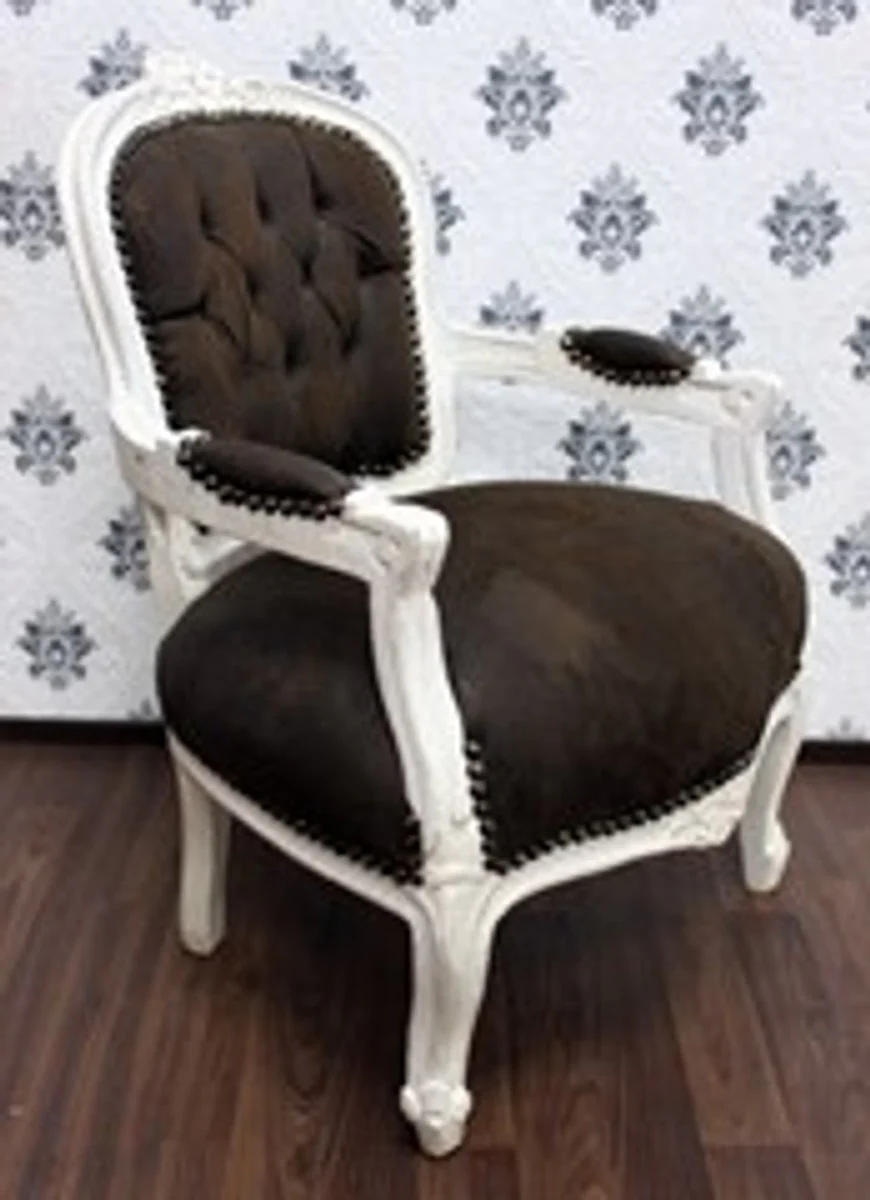 Baroque salon chair brown / cream leather look