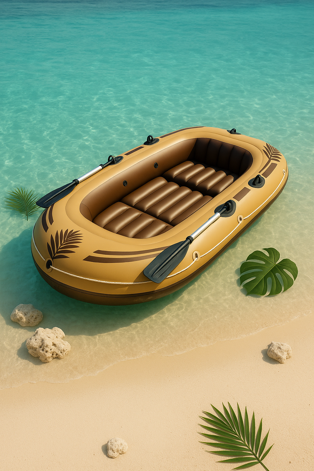 Braunes, aufblasbares Kunststoffboot, dekoriert für den Einsatz auf See und an der Küste, 291 x 127 x 46 cm, ScBNSRv528jP