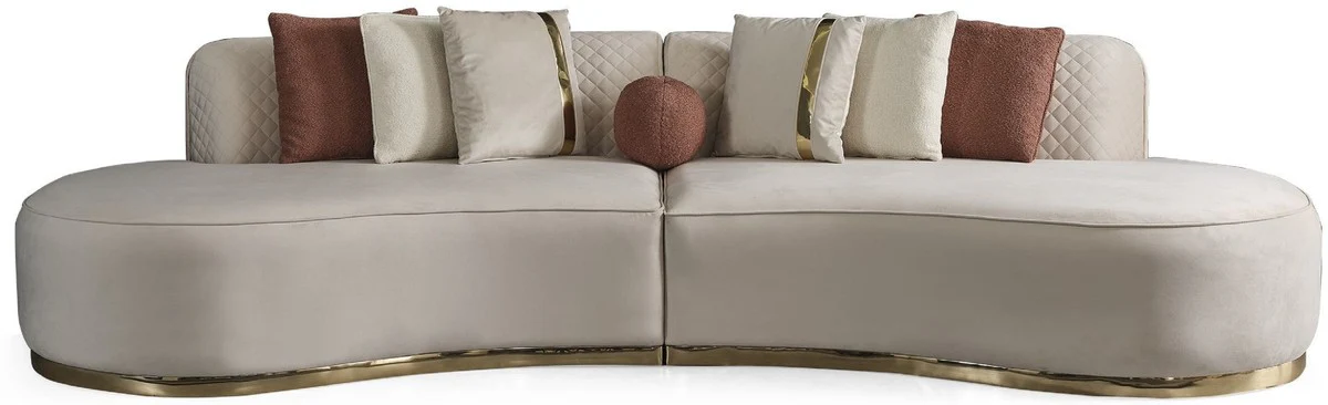 Luxury velvet 4 seater sofa cream / gold 330 x 120 x H. 76 cm - living room sofa with elegant velvet fabric - living room furniture - luxury furniture - living room furnishings - luxury furnishings