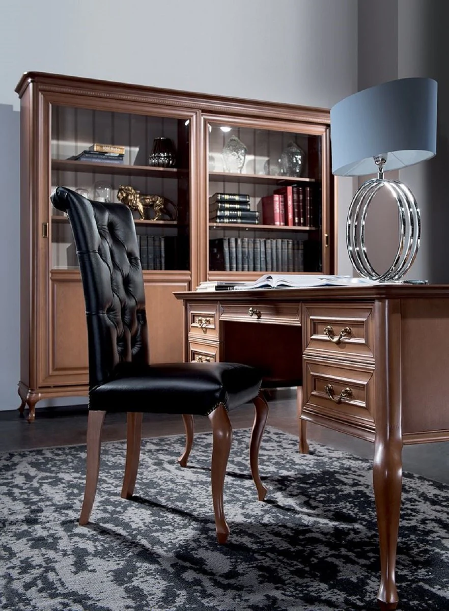 Luxury Art Nouveau bookcase brown / cream 222.9 x 46.1 x H. 196.6 cm - solid wood cabinet with 2 sliding doors - living room cabinet - office cabinet - Baroque & Art Nouveau furniture