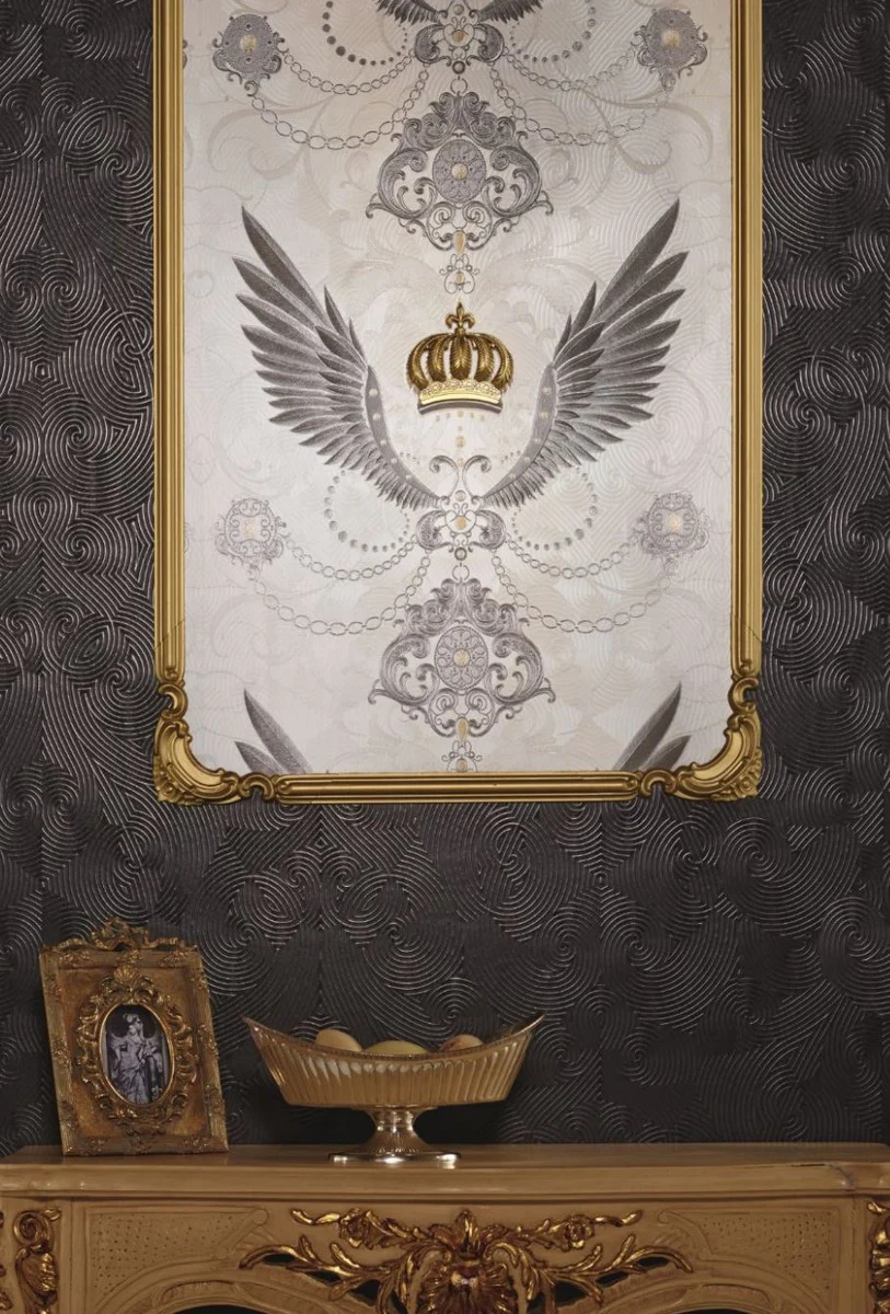 Harald Glööckler designer baroque non-woven wallpaper 54456 - eagle wings - white / gray / silver