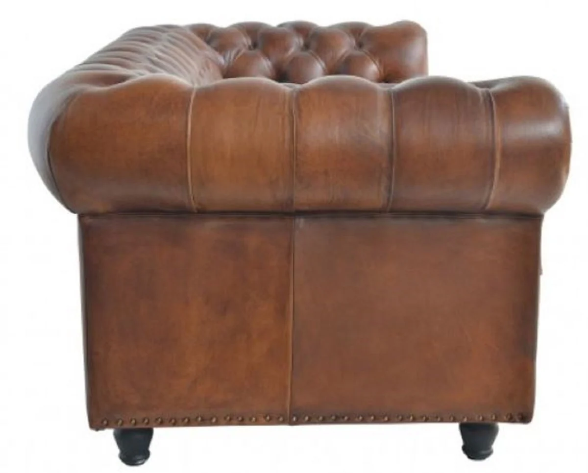 Luxury Chesterfield leather sofa bed brown 240 x 102-220 x H. 76 cm - Real leather living room sofa - Real leather living room furniture - Luxury leather furniture