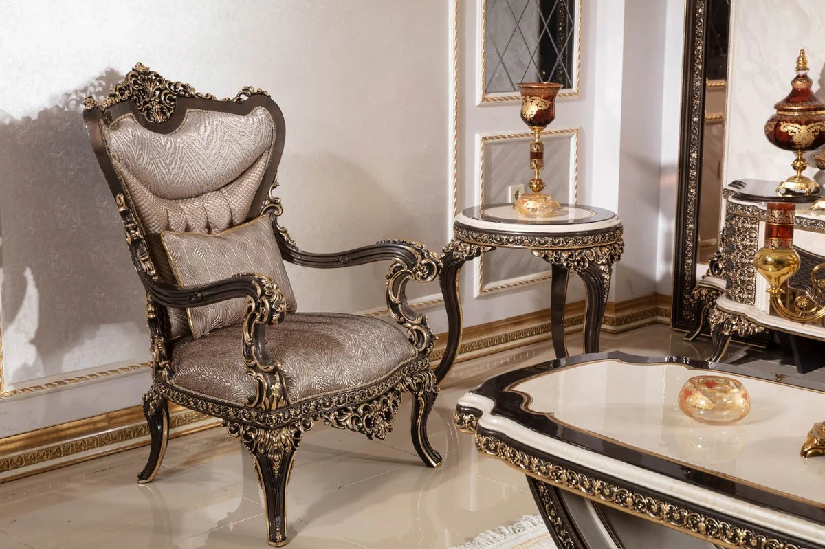 Luxury baroque side table cream / dark brown / gold