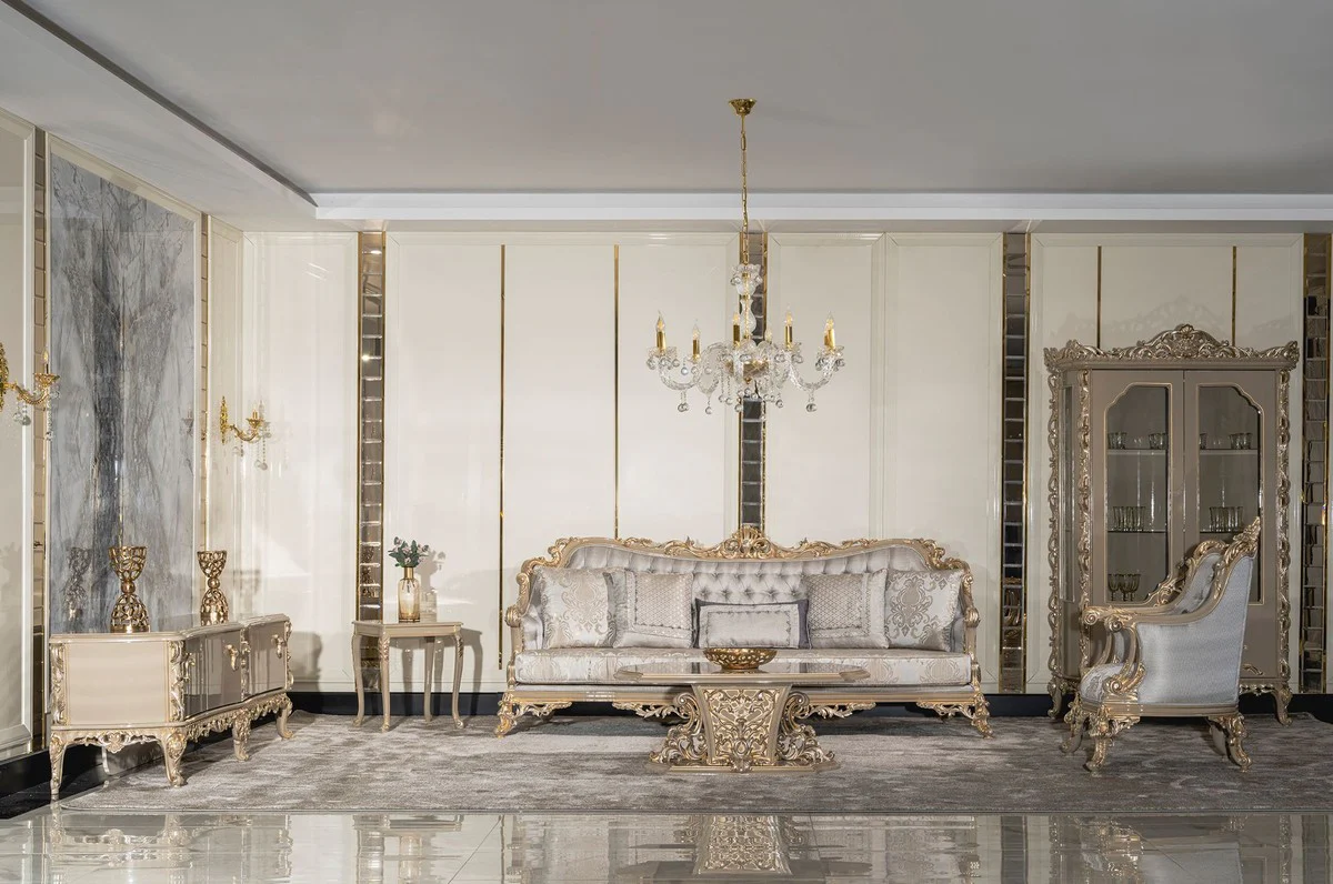 Luxury baroque display cabinet gray / gold - magnificent solid wood display cabinet with 2 doors - luxury furniture in baroque style - baroque furniture - noble & magnificent