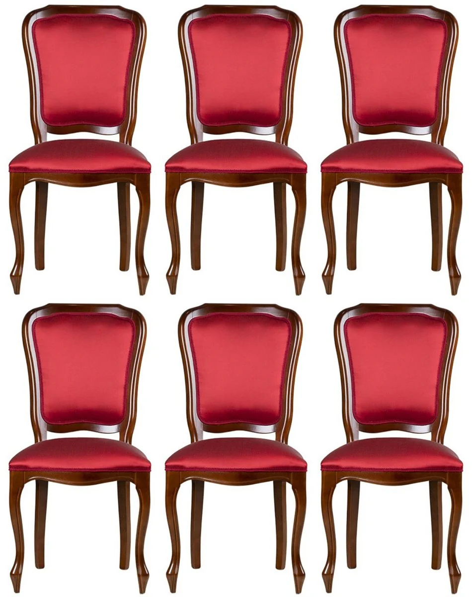 Luxury Art Nouveau dining chair set of 6 burgundy red / brown 49 x 57 x H. 99 cm - Elegant kitchen chairs - Art Nouveau dining room furniture - Art Nouveau dining room furnishings