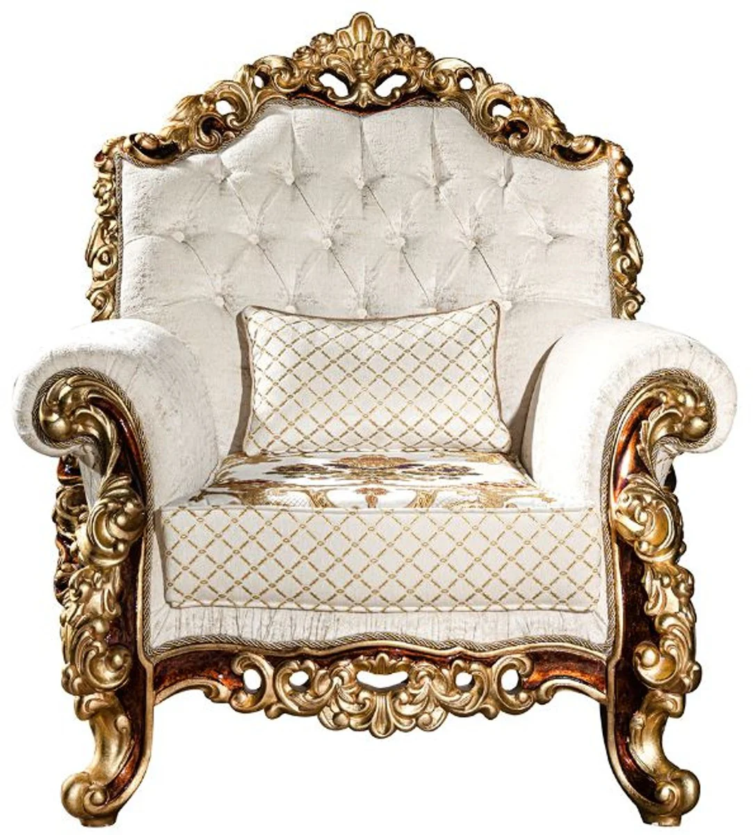 Luxury baroque living room set white / gold / brown - 2 sofas & 2 armchairs & 1 coffee table - living room furniture in baroque style - noble and magnificent