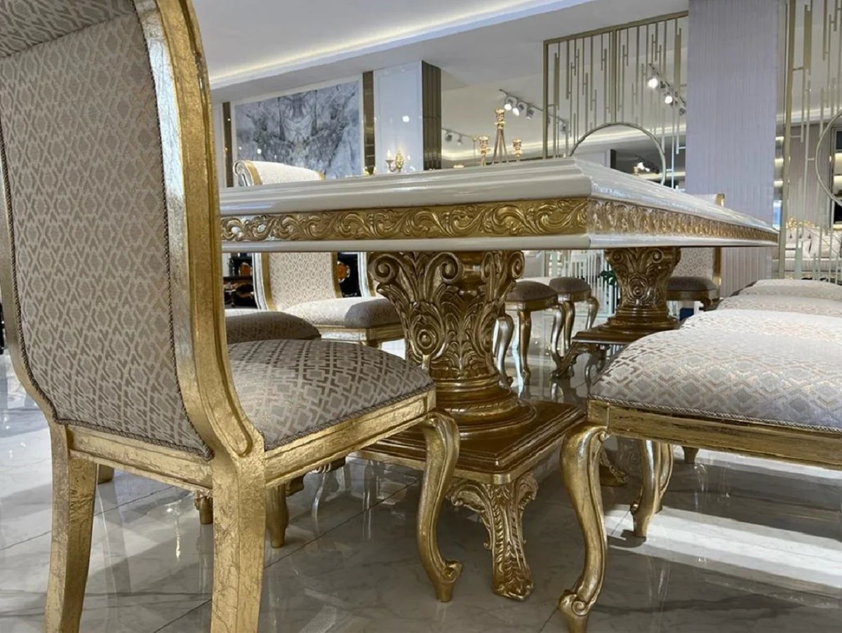 Luxury Baroque Dining Room Chair Set Gold Pattern / Antique Gold - Handmade Kitchen Chairs Set of 6 - Magnificent Baroque Dining Room Furniture