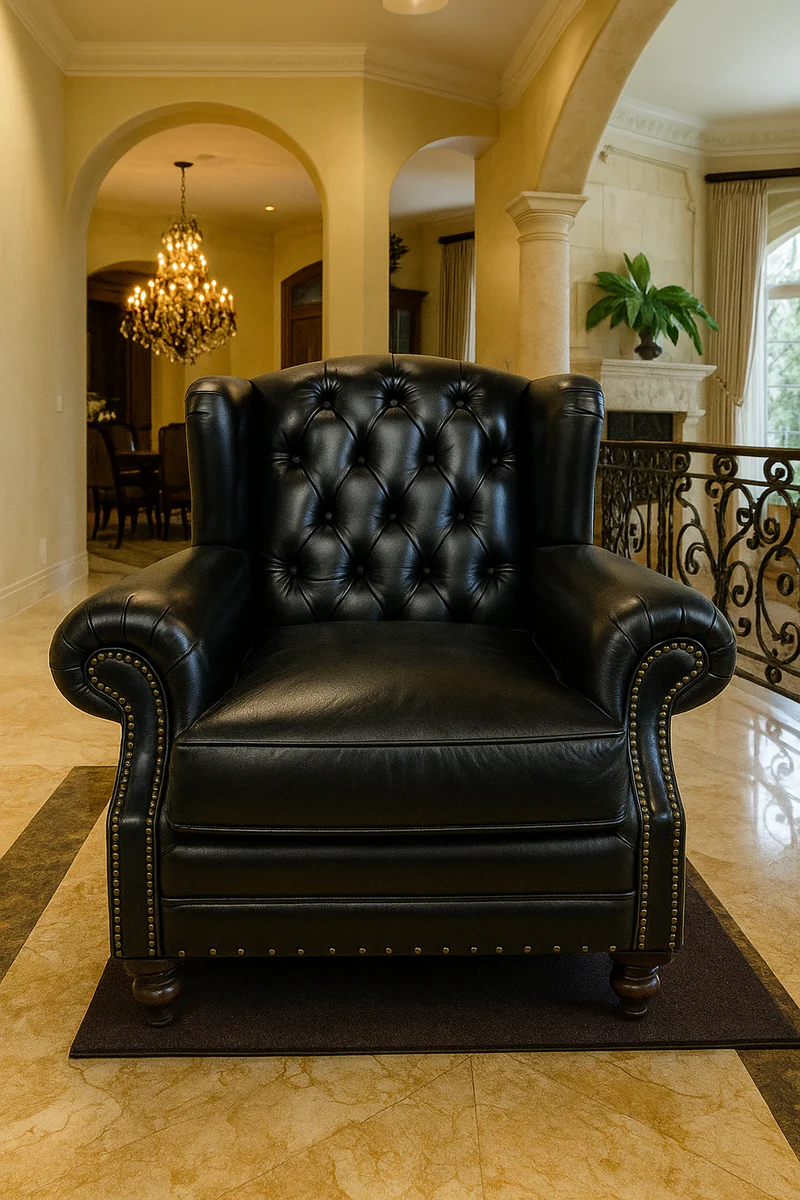 Luxury Chesterfield Leather Wing Chair Black / Dark Brown - Chesterfield Genuine Leather Living Room Armchair - Living Room Furniture - Chesterfield Furniture - Real Leather Furniture - Luxury Furniture