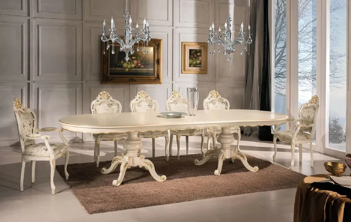 Luxury Baroque dining table cream / gold - Magnificent solid wood dining room table in Baroque style - Baroque dining room furniture - Luxury quality - Made in Italy