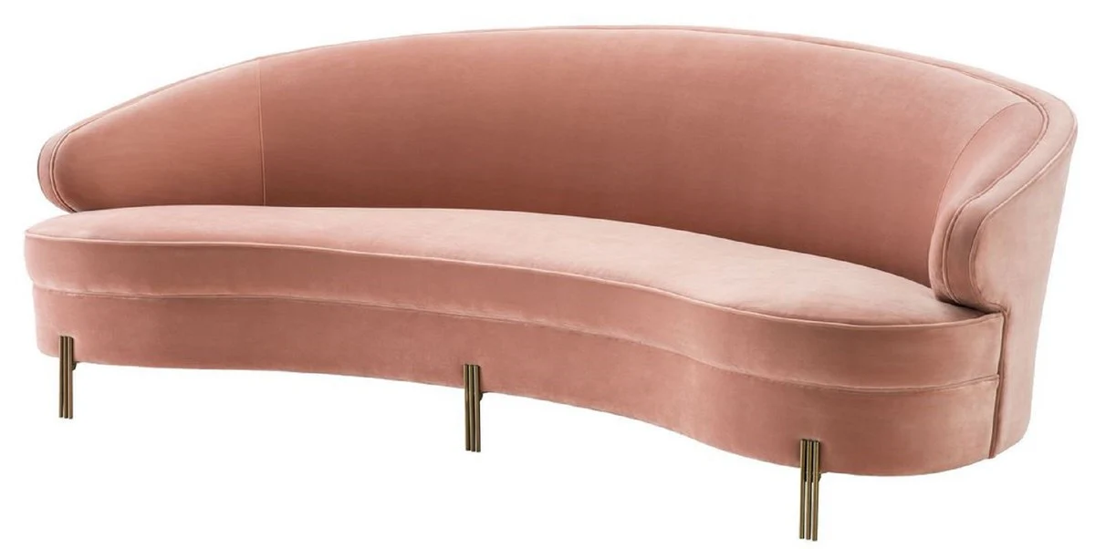 Luxury velvet sofa pink / brass 230 x 103 x H. 78 cm - Curved living room sofa - Designer furniture