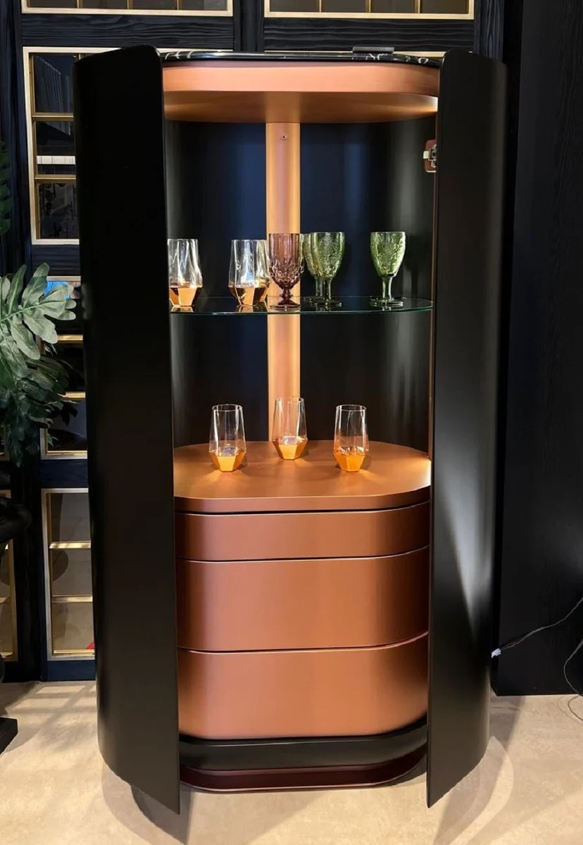 Luxury bar cabinet black / copper 80 x 50 x H. 165 cm - Illuminated solid wood wine cabinet with 2 doors - Living room furniture - Bar furniture - Hotel furniture - Luxury collection
