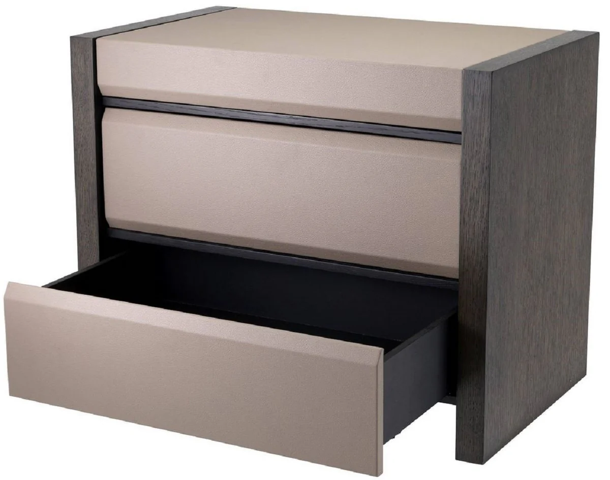Luxury bedside table gray / mocha colors 76 x 46 x H. 61.5 cm - side table with 2 drawers and leather look - luxury bedroom furniture
