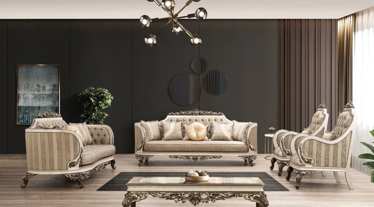 Luxury Baroque Coffee Table Brown / Cream / Gold - Handmade Solid Wood Living Room Table - Baroque Living Room Furniture - Noble & Magnificent