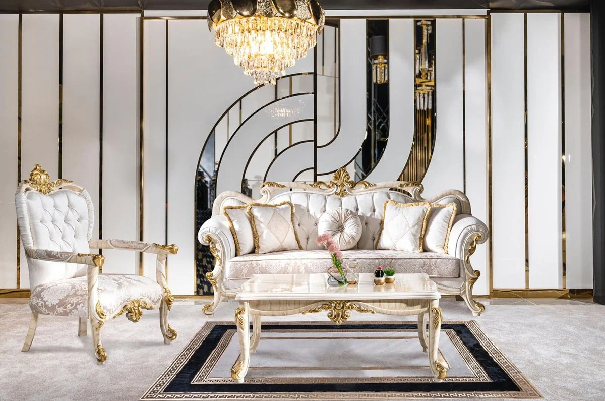 Luxury baroque coffee table beige / white / gold - magnificent living room table in baroque style - baroque style living room furniture - baroque furniture - baroque furnishings - luxury furniture in baroque style